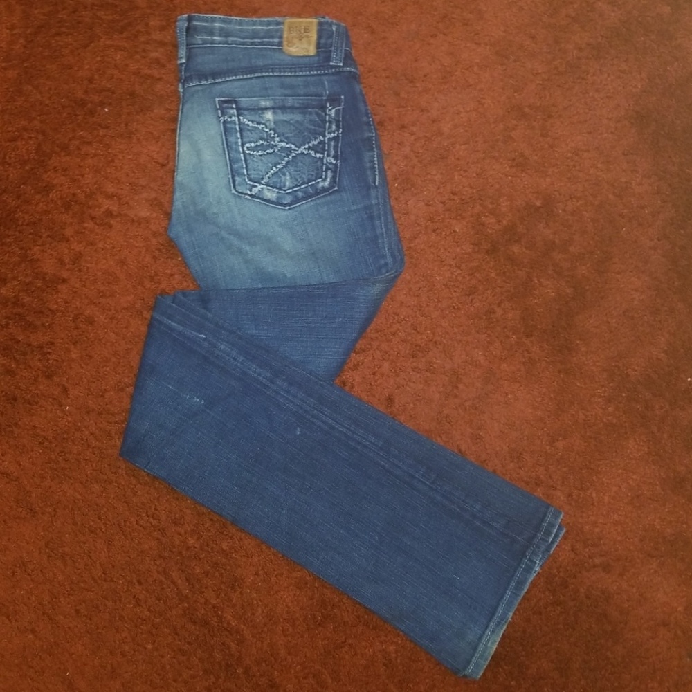 BKE Sabrina Dark Blu Fade Distressed Bootcut Jeans